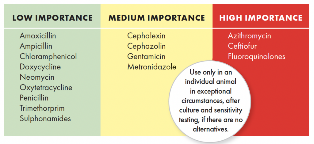 Traffi c light system for antimicrobial importance categorization, adapted from L. Hardefeldt.